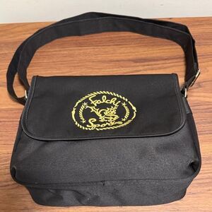 Carlos Falchi Sport Black Nylon Messenger Bag With Adjustable Strap/Gold Logo.